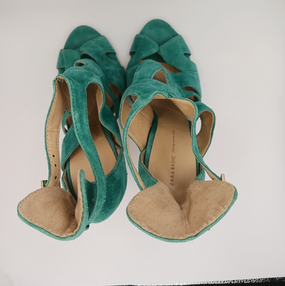 Zara Sz 37 Turquoise Suede Cutout Stiletto High Heel Festival Club Womens - Picture 7 of 10